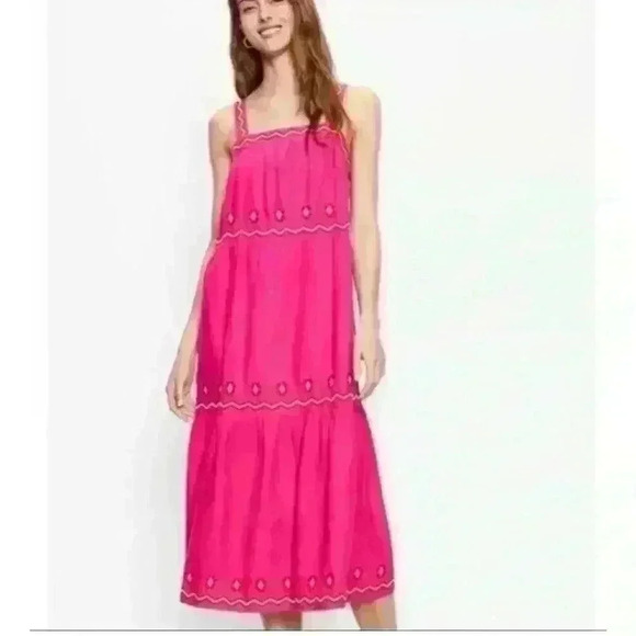 NWT Loft Sz XXS (fits like XS-S) Hot Pink Embellished Midi Sundress - Picture 1 of 4